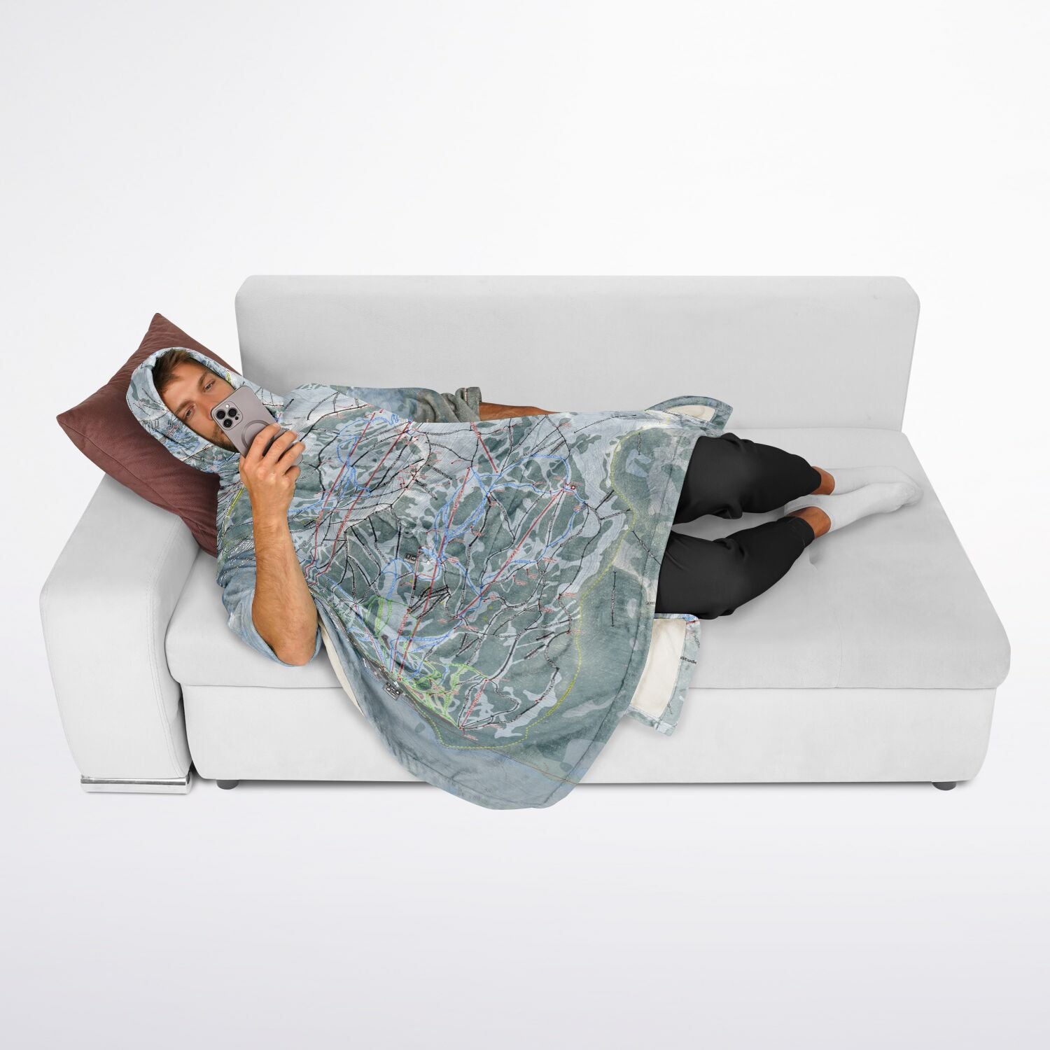 Little Cottonwood Canyon, Utah Ski Resort Map Flannel Blanket Poncho