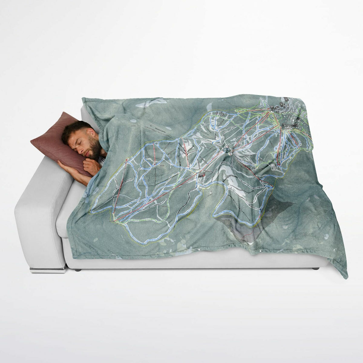 Whitefish Mountain, Montana Ski Resort Map Flannel Blanket Poncho