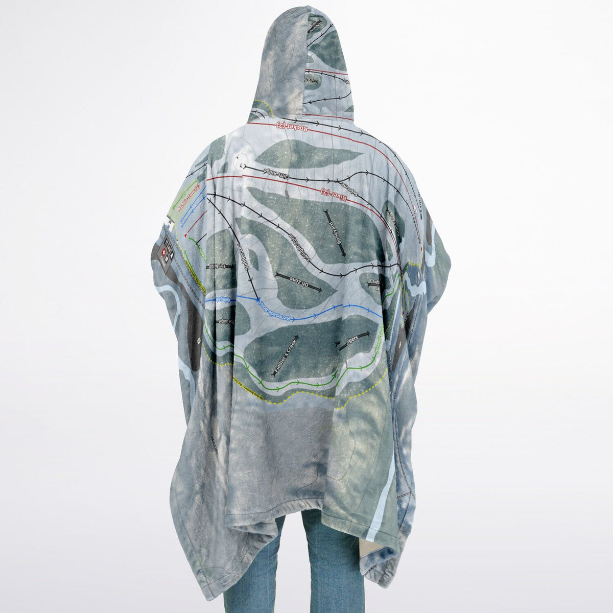 Marquette Mountain, Michigan Ski Resort Map Flannel Blanket Poncho