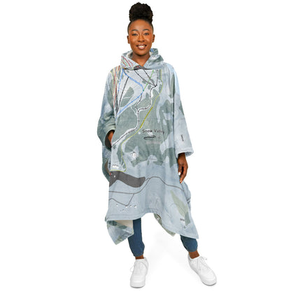 Snow Valley, California Ski Resort Map Flannel Blanket Poncho