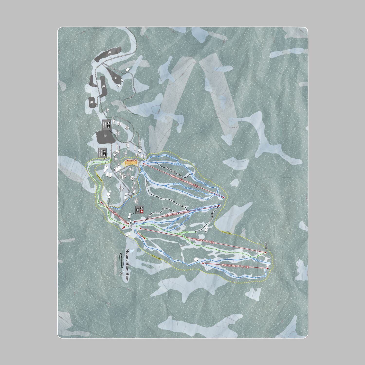 Mount Baw Baw, Australia Ski Resort Map Printed Beach Towel