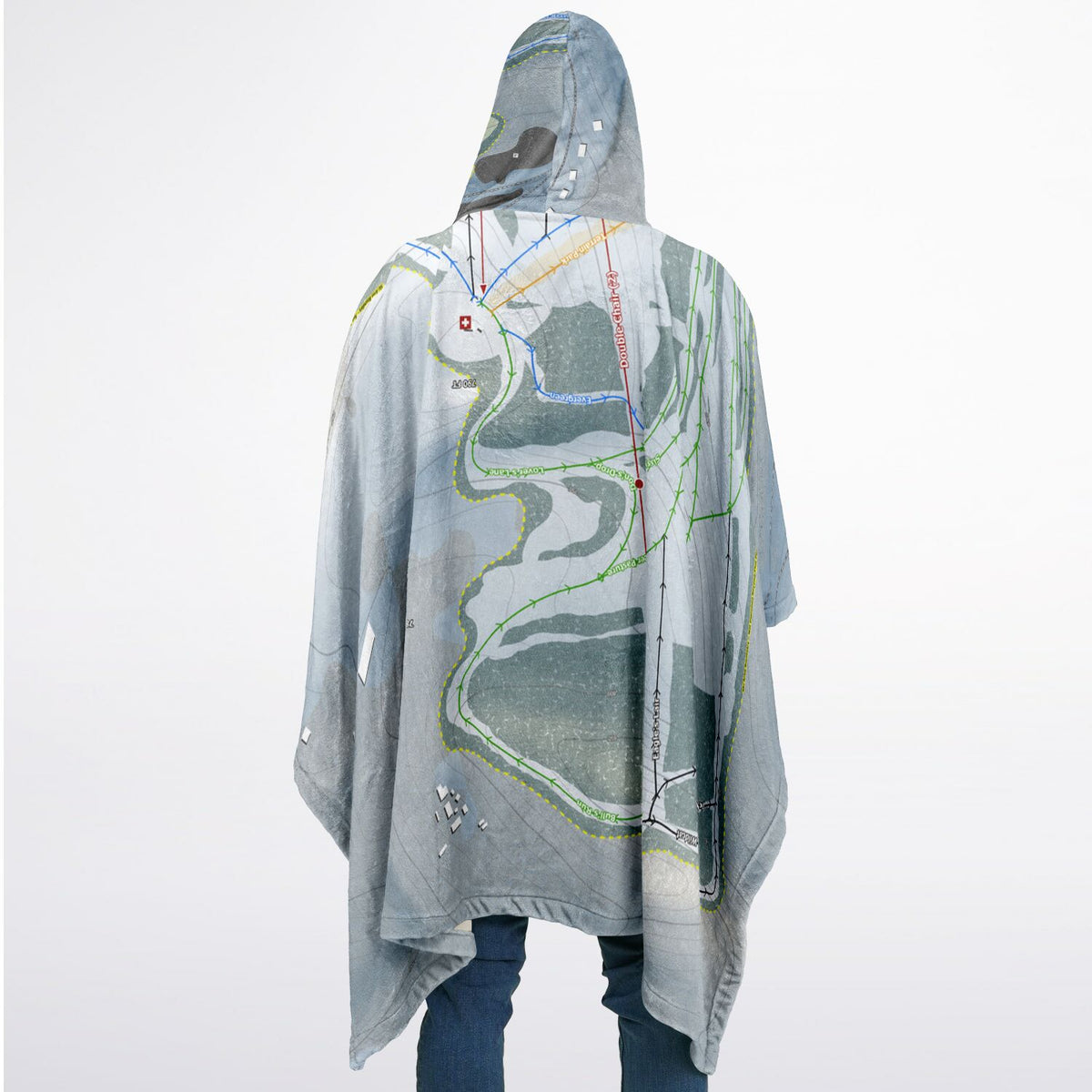 Thunder Ridge, New York Ski Resort Map Flannel Blanket Poncho