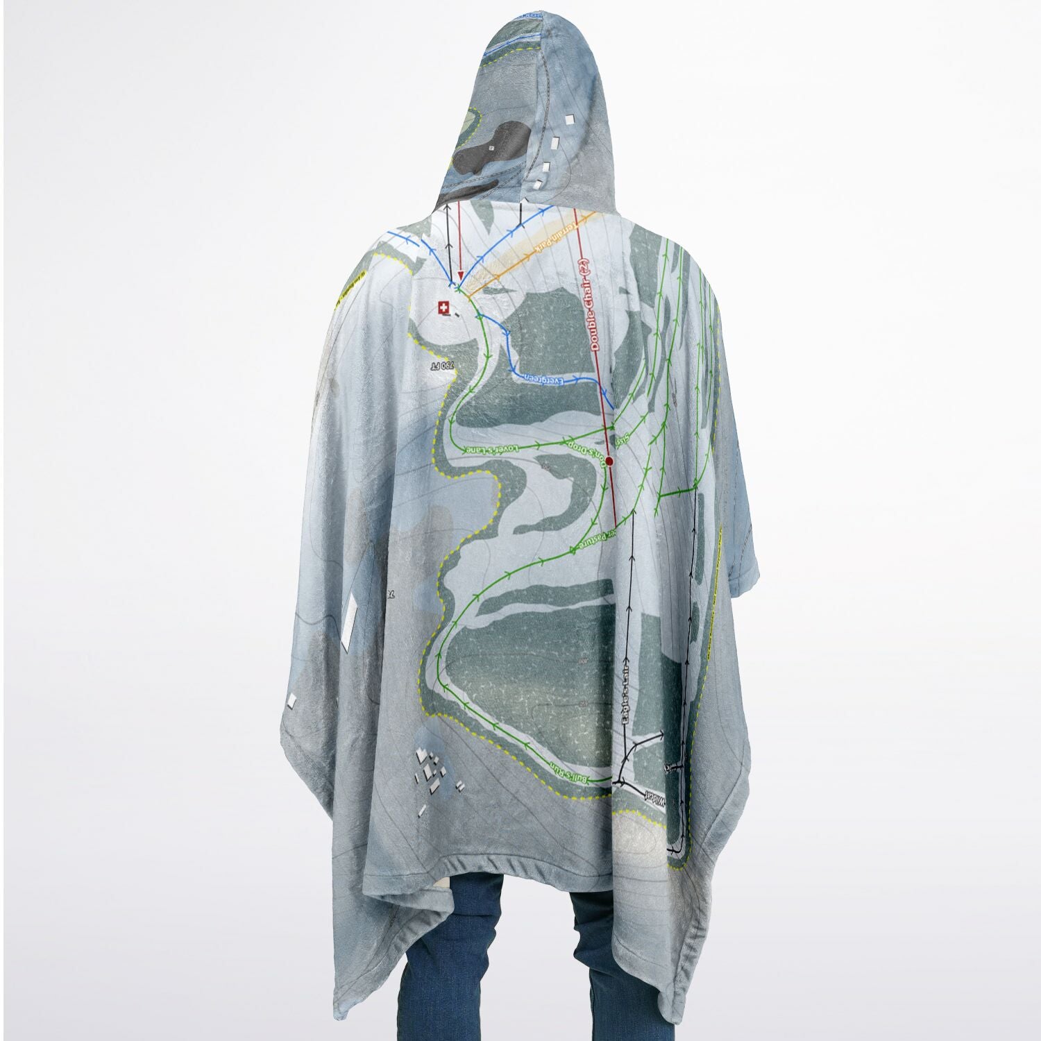 Thunder Ridge, New York Ski Resort Map Flannel Blanket Poncho