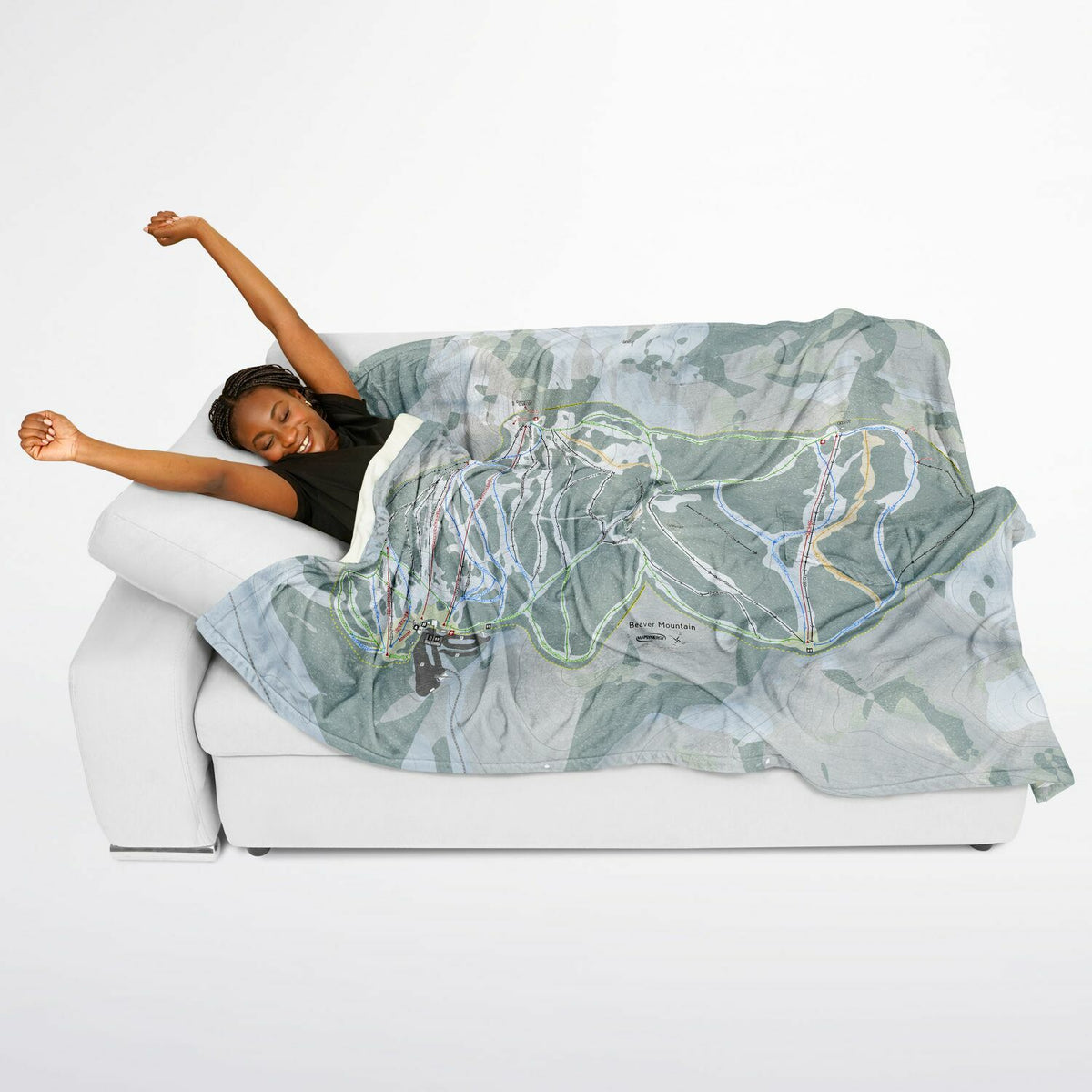 Beaver Mountain, Utah Ski Resort Map Flannel Blanket Poncho