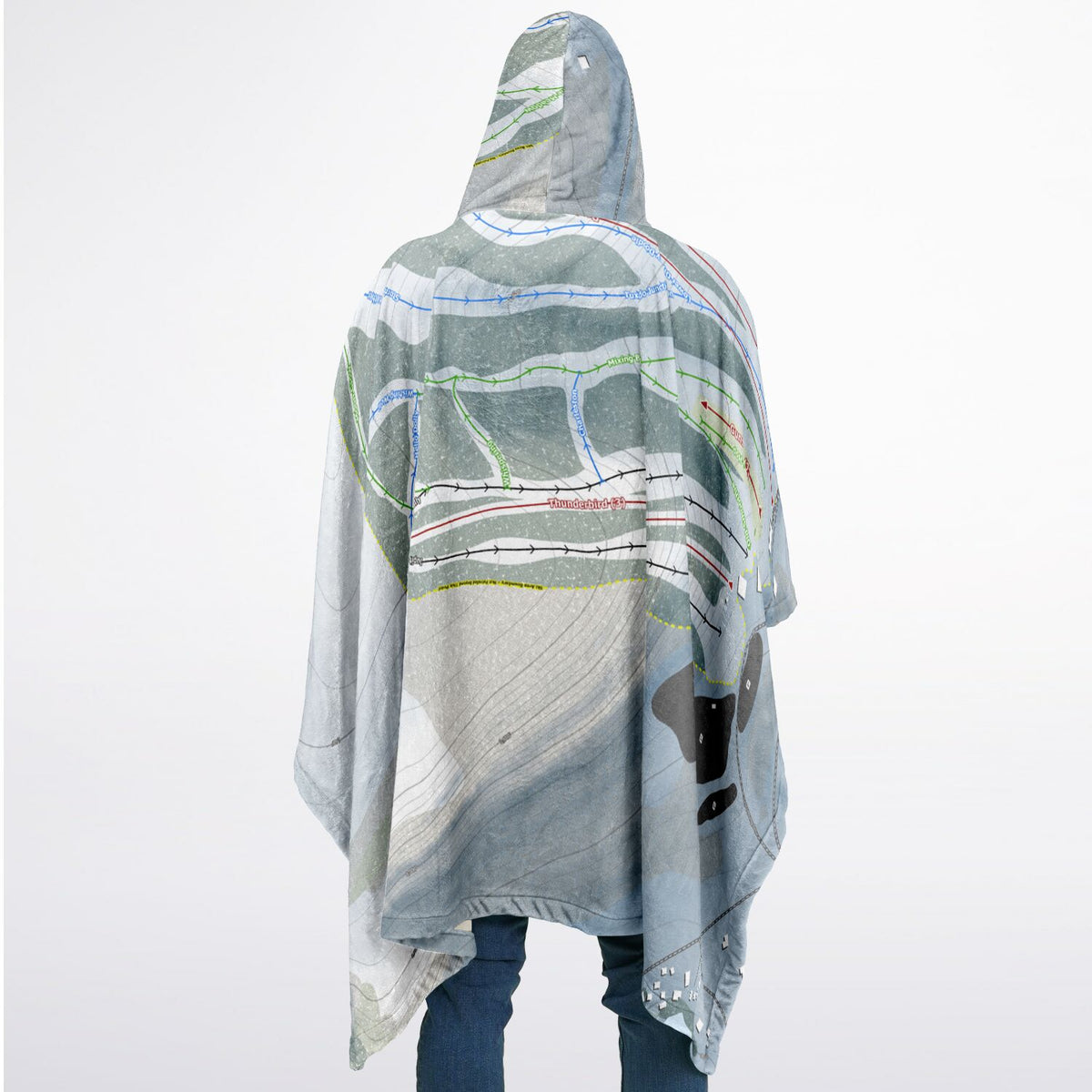 Song Mountain, New York Ski Resort Map Flannel Blanket Poncho