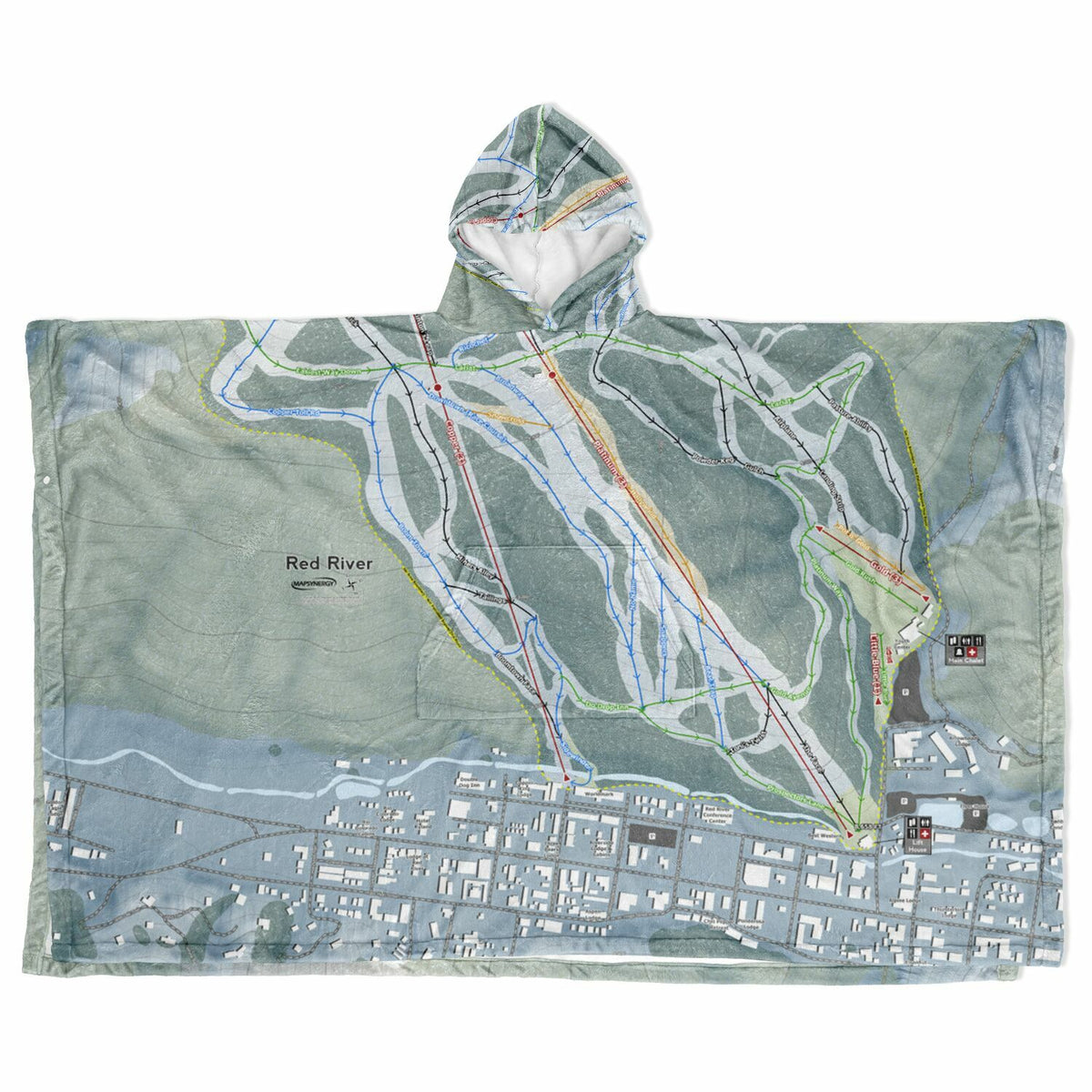 Red River, New Mexico Ski Resort Map Flannel Blanket Poncho