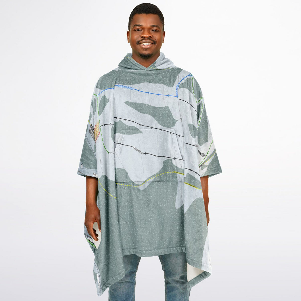 Soda Springs, California Ski Resort Map Flannel Blanket Poncho