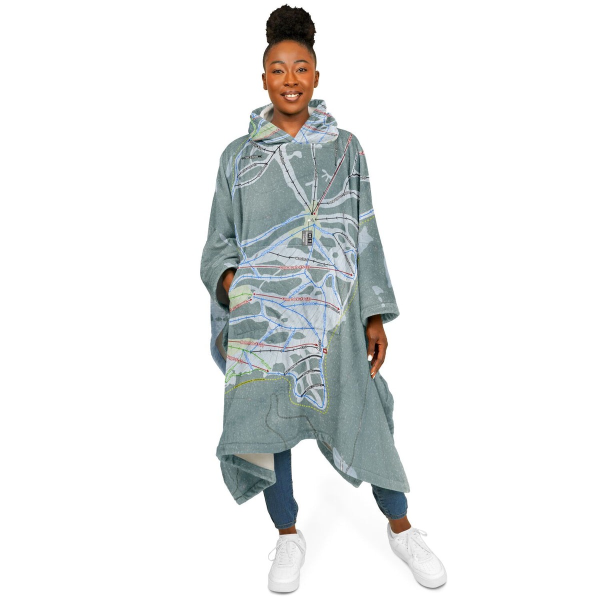 Dodge Ridge, California Ski Resort Map Flannel Blanket Poncho