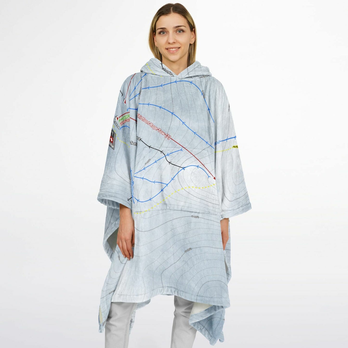 Hanmer Springs, New Zealand Ski Resort Map Flannel Blanket Poncho - Powderaddicts