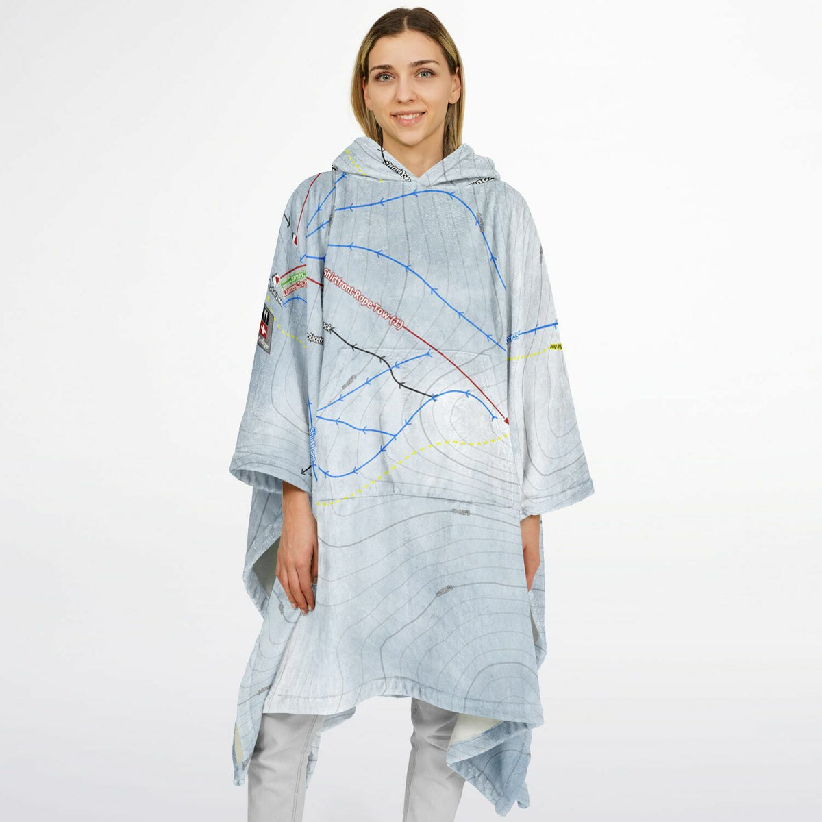 Hanmer Springs, New Zealand Ski Resort Map Flannel Blanket Poncho