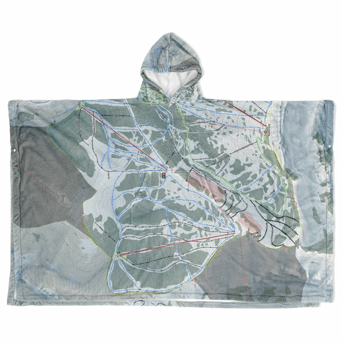 Grand Targhee, Wyoming Ski Resort Map Flannel Blanket Poncho