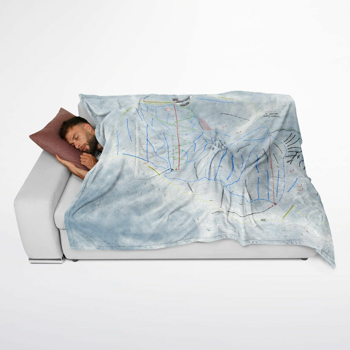 Treble Cone, New Zealand Ski Resort Map Flannel Blanket Poncho