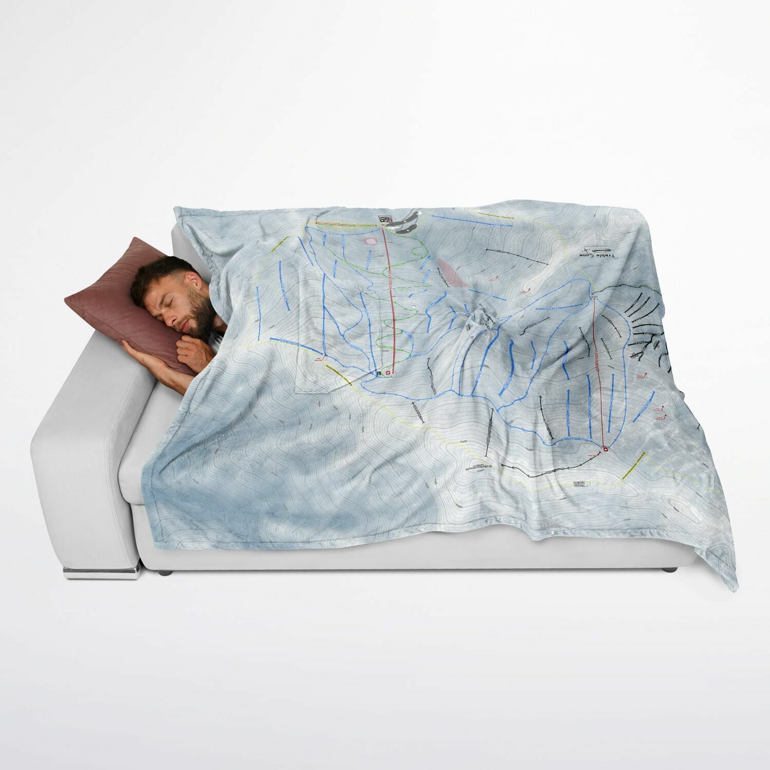 Treble Cone, New Zealand Ski Resort Map Flannel Blanket Poncho