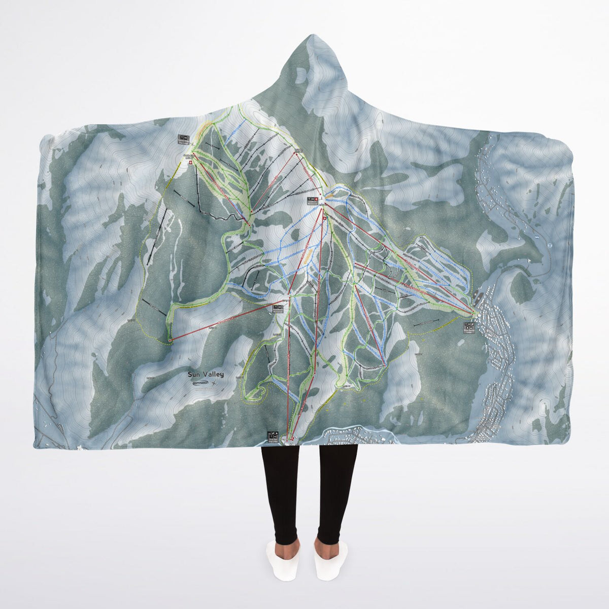 Sun Valley, Idaho Ski Trail Map - Adult Hooded Blanket