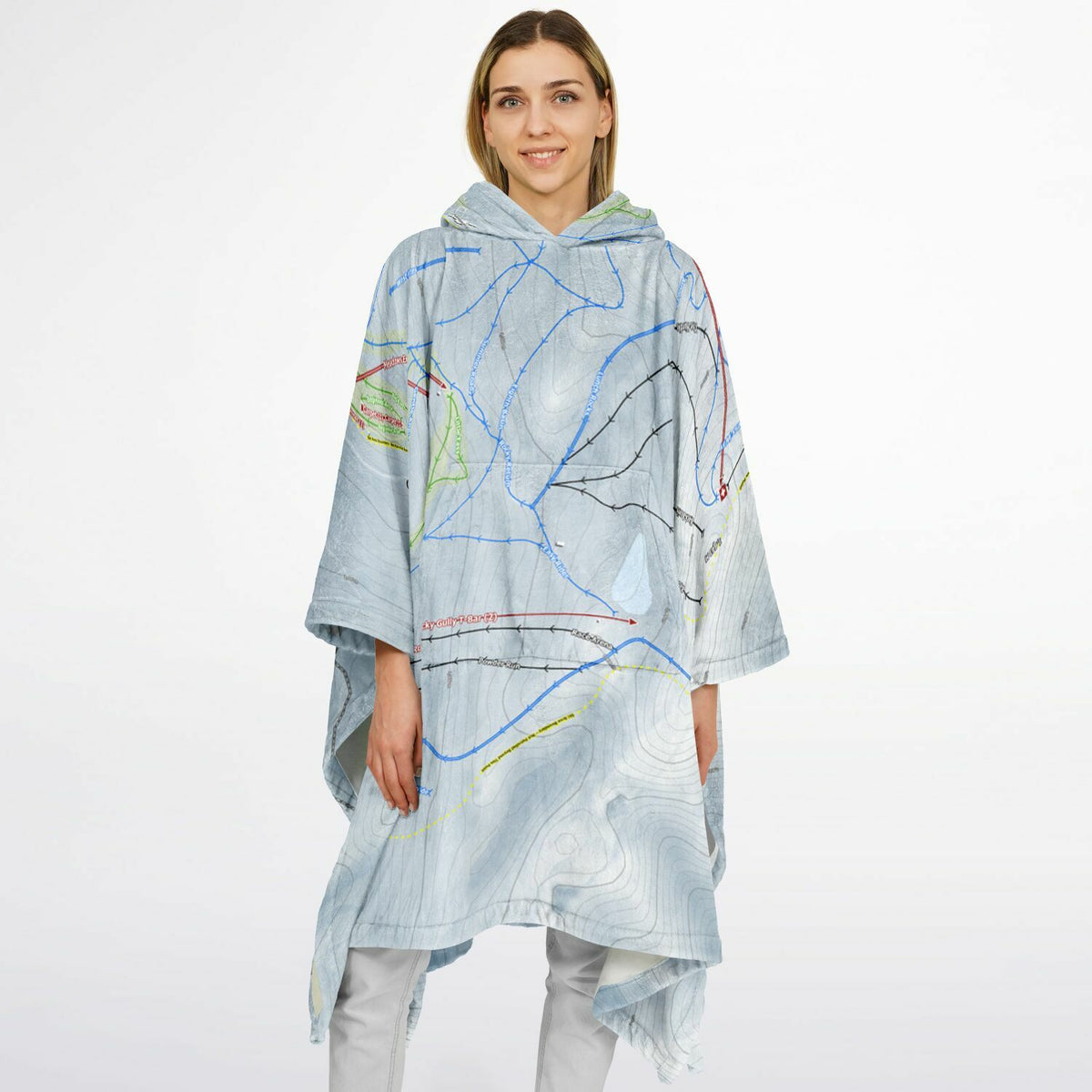 Coronet Peak, New Zealand Ski Resort Map Flannel Blanket Poncho - Powderaddicts