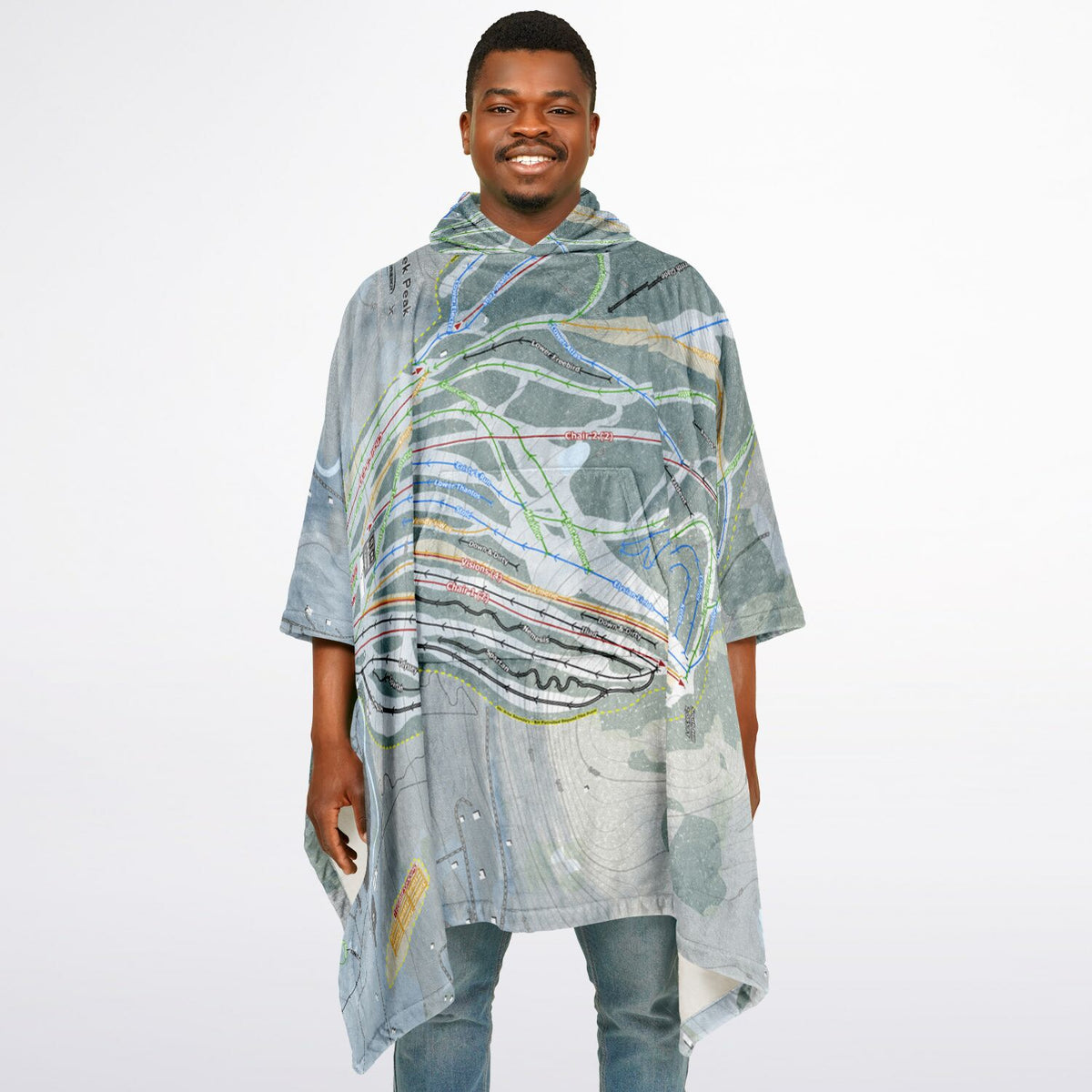 Greek Peak, New York Ski Resort Map Flannel Blanket Poncho
