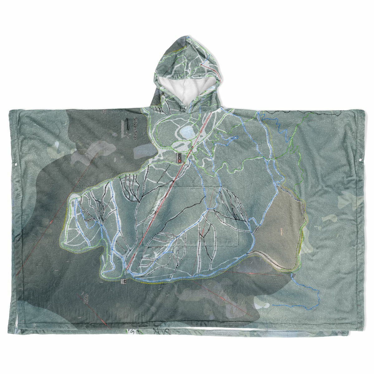 Silver Star, British Columbia Ski Resort Map Flannel Blanket Poncho