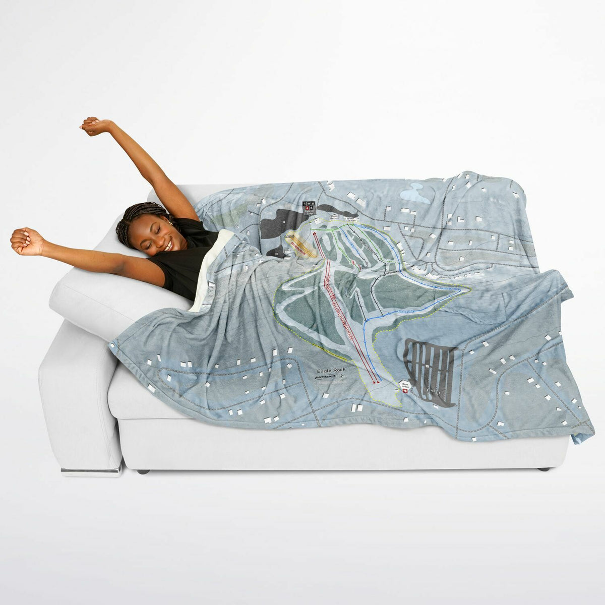 Eagle Rock, Pennsylvania Ski Resort Map Flannel Blanket Poncho