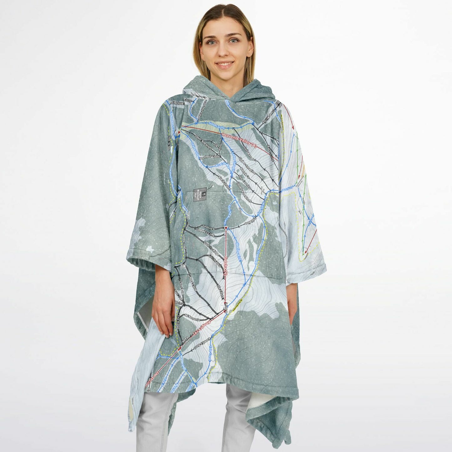 Mount Hotham, Australia Ski Resort Map Flannel Blanket Poncho - Powderaddicts