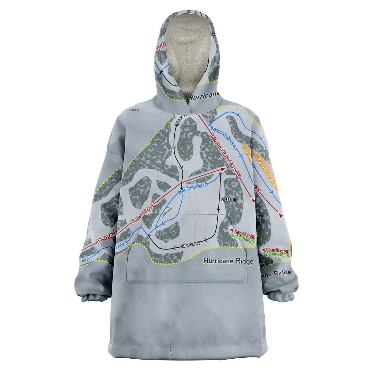 Hurricane Ridge, Washington Ski Trail Map Snug Hoodie