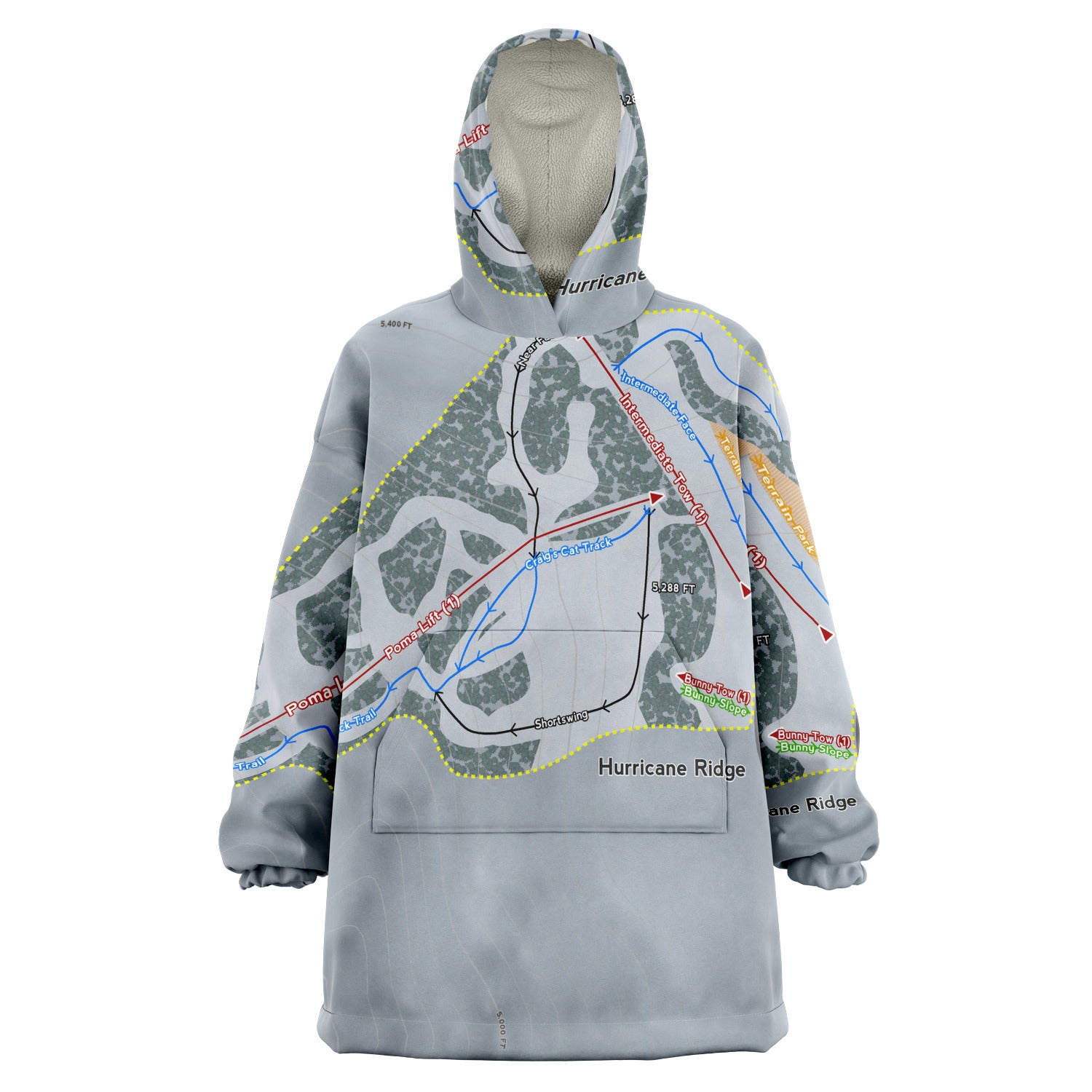 Hurricane Ridge, Washington Ski Trail Map Snug Hoodie