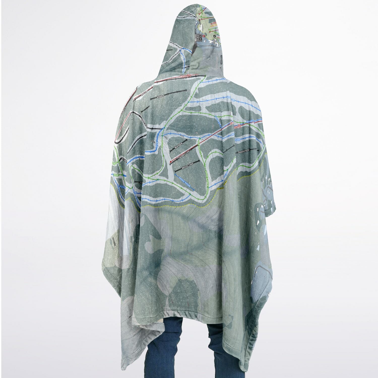Magic Mountain, Vermont Ski Resort Map Flannel Blanket Poncho