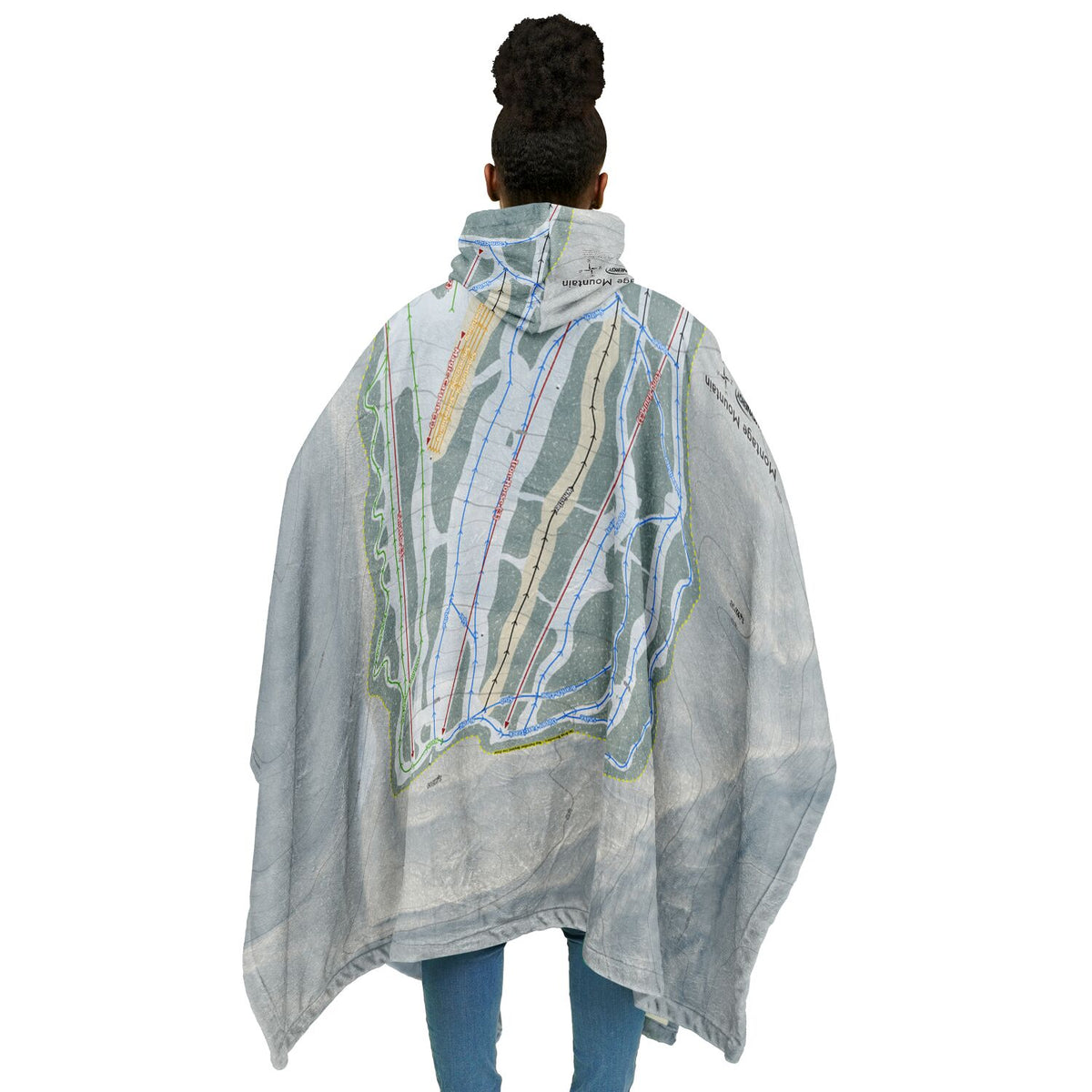 Montage Mountain, Pennsylvania Ski Resort Map Flannel Blanket Poncho
