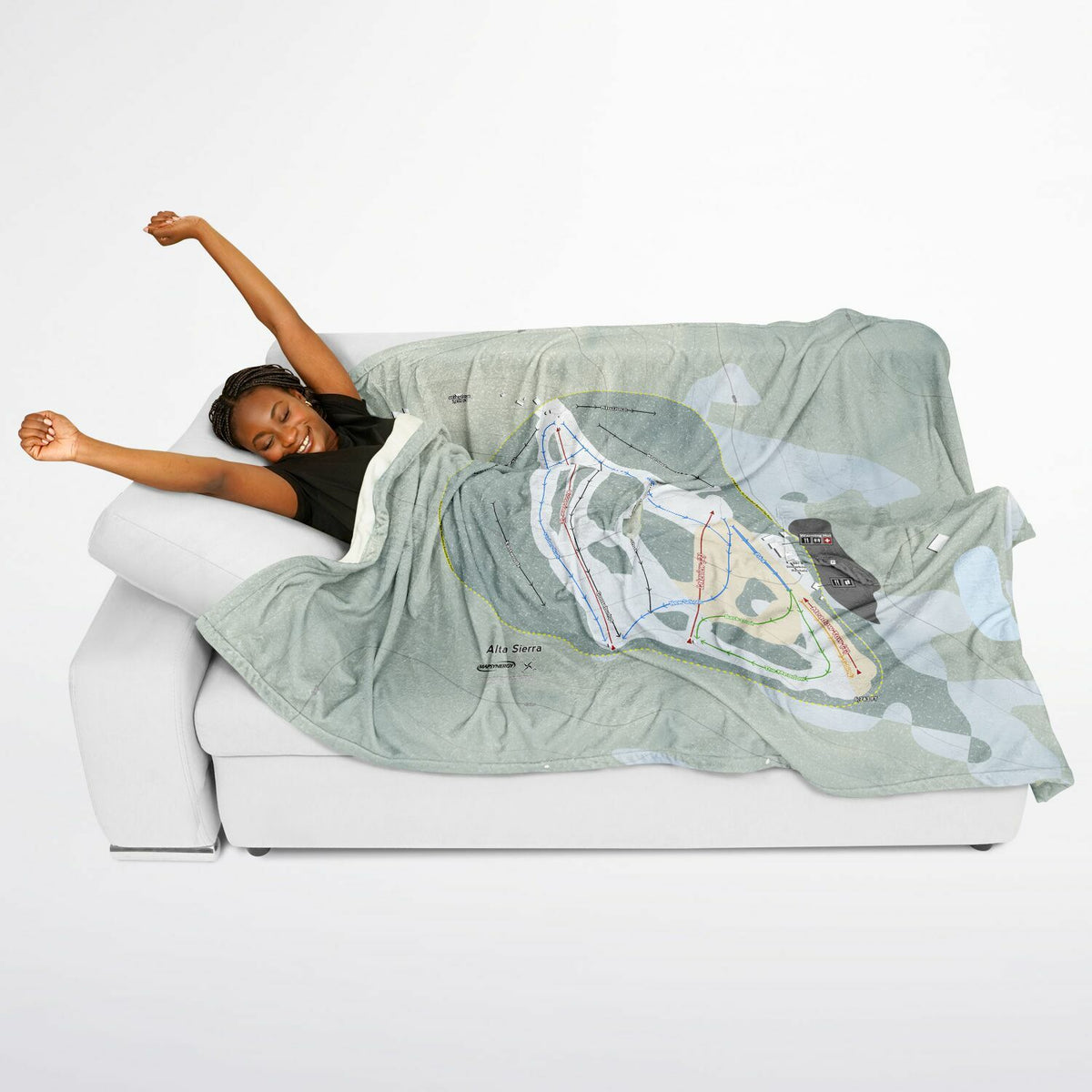 Alta Sierra, California Ski Resort Map Flannel Blanket Poncho