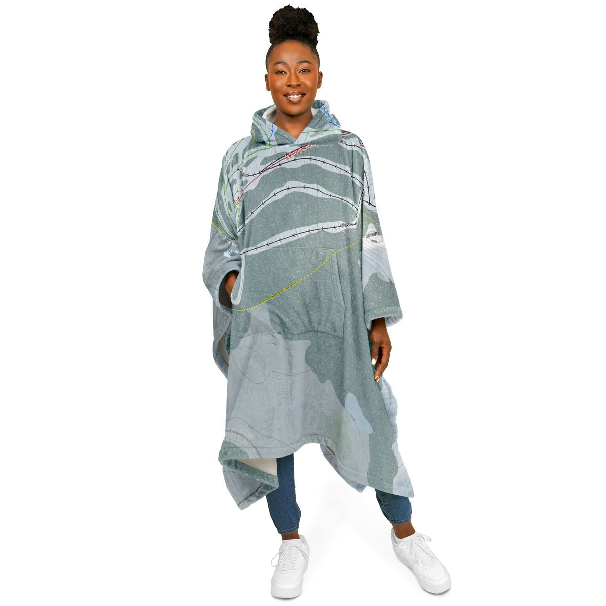 White Pine, Wyoming Ski Resort Map Flannel Blanket Poncho