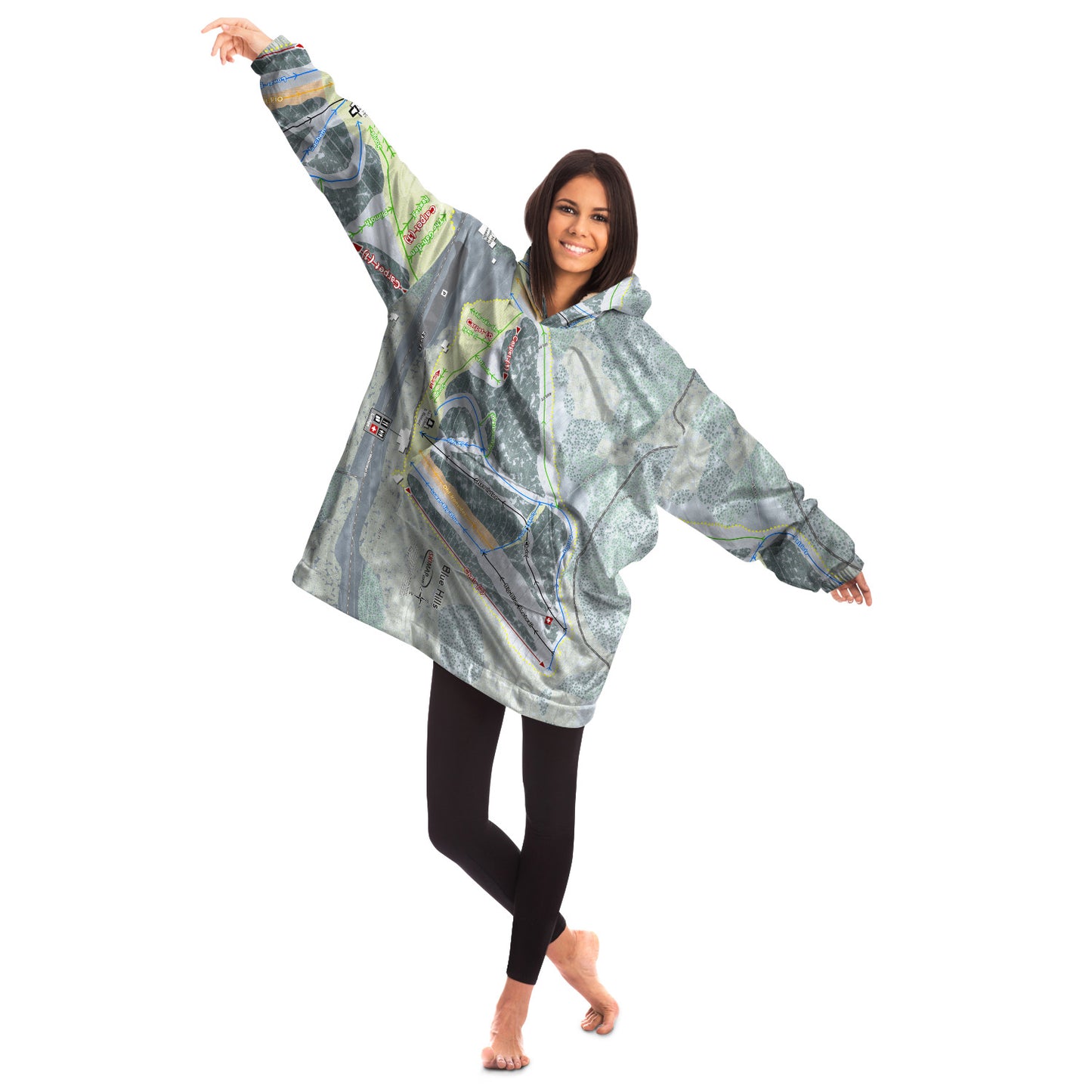 Blue Hills, Massachusetts Ski Trail Map Snug Hoodie - Powderaddicts