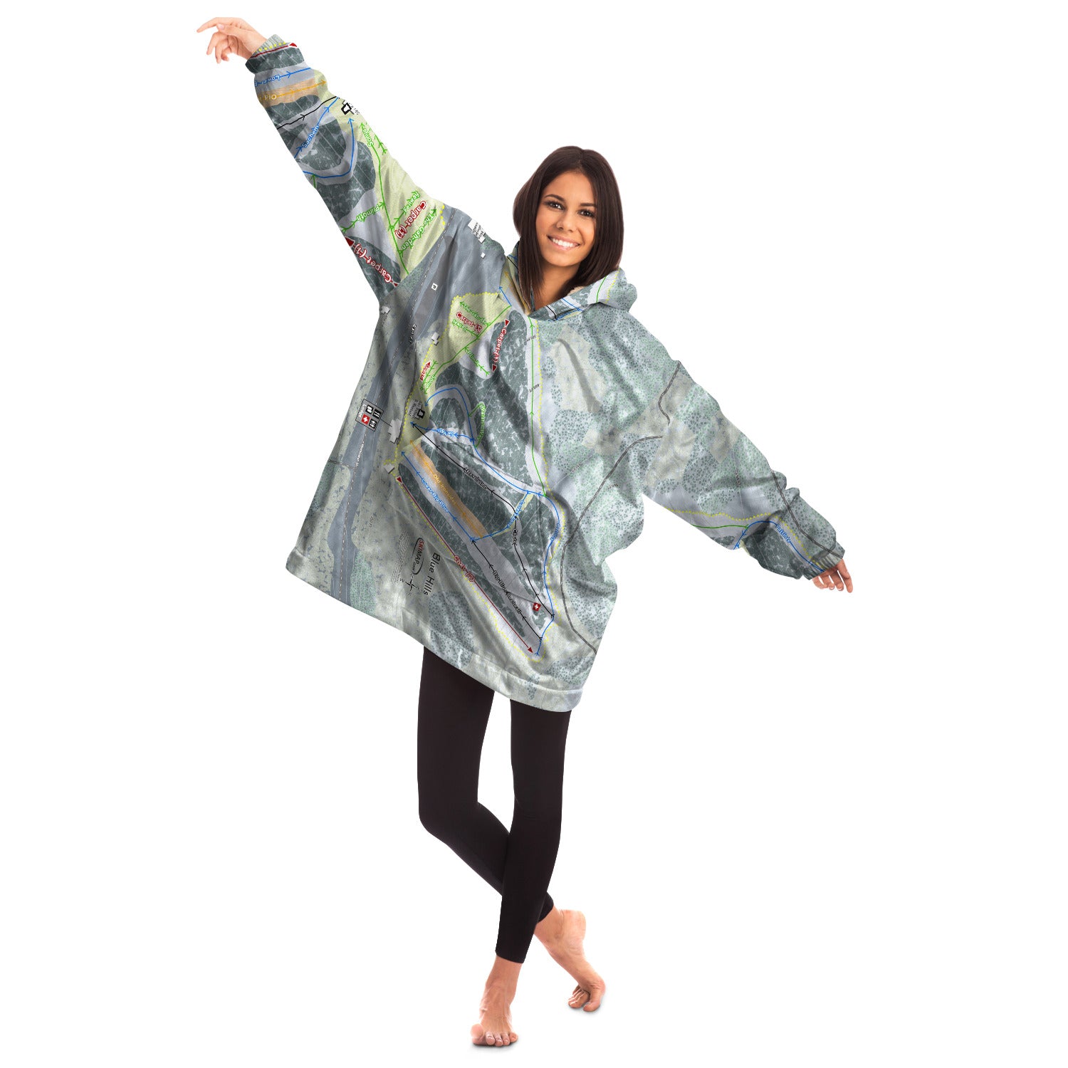 Blue Hills, Massachusetts Ski Trail Map Snug Hoodie - Powderaddicts
