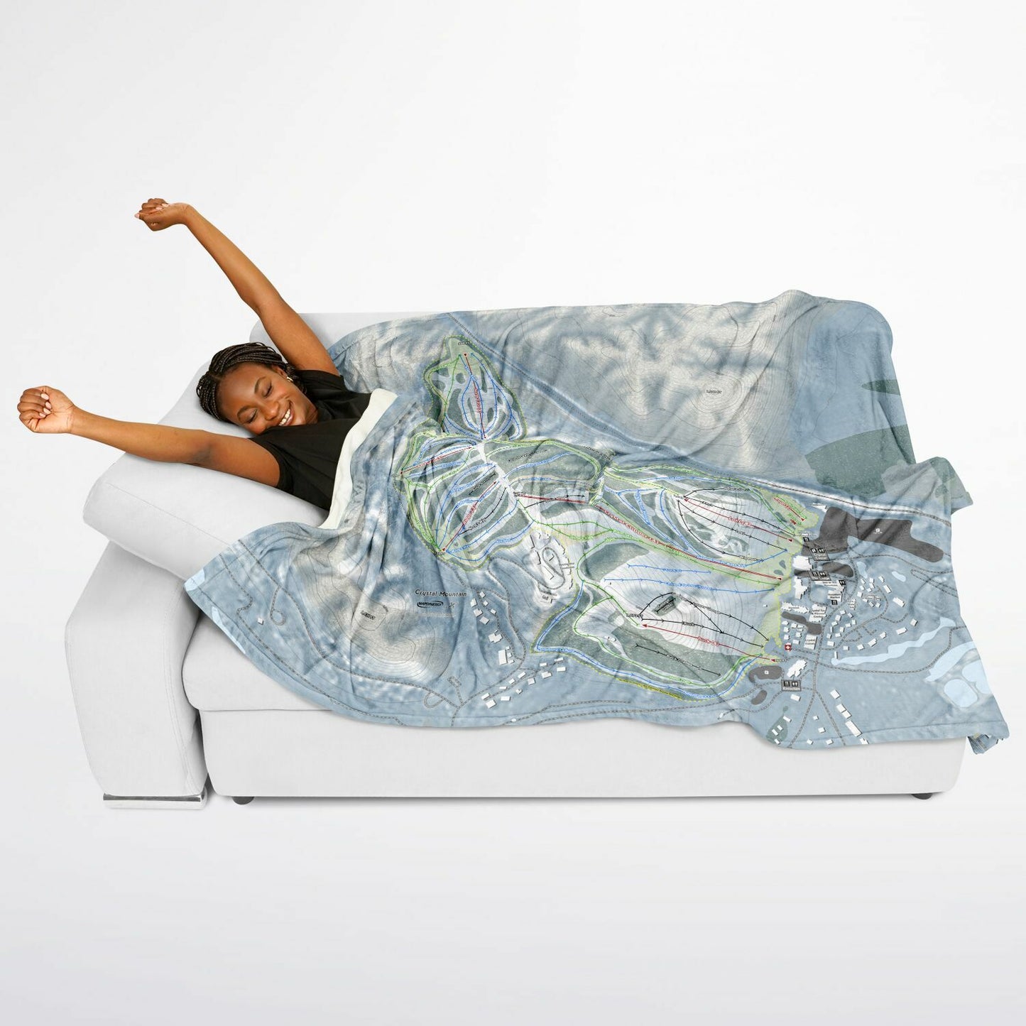 Crystal Mountain, Michigan Ski Resort Map Flannel Blanket Poncho