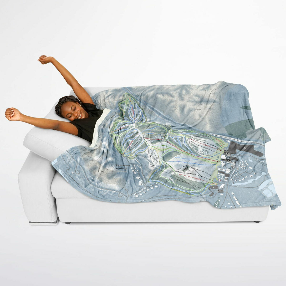 Crystal Mountain, Michigan Ski Resort Map Flannel Blanket Poncho