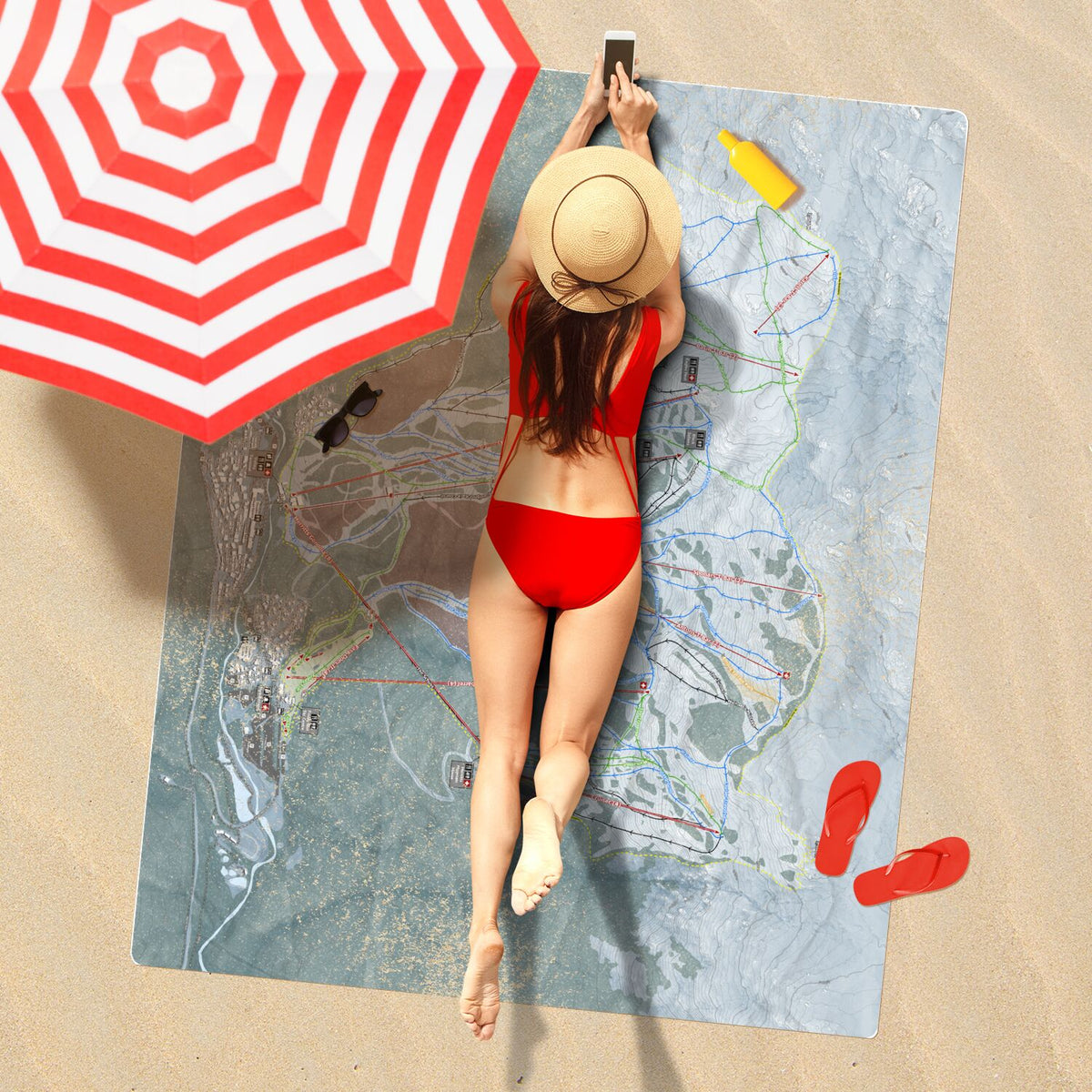 Thredbo, Australia Ski Resort Map Printed Beach Towel