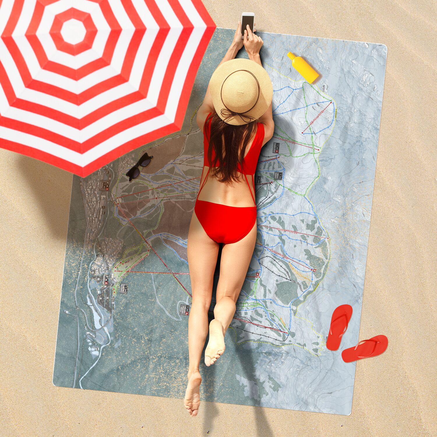 Thredbo, Australia Ski Resort Map Printed Beach Towel