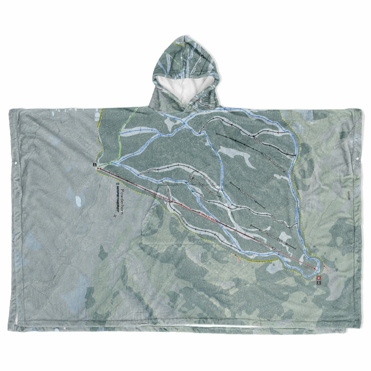 Powderhorn, Colorado Ski Resort Map Flannel Blanket Poncho