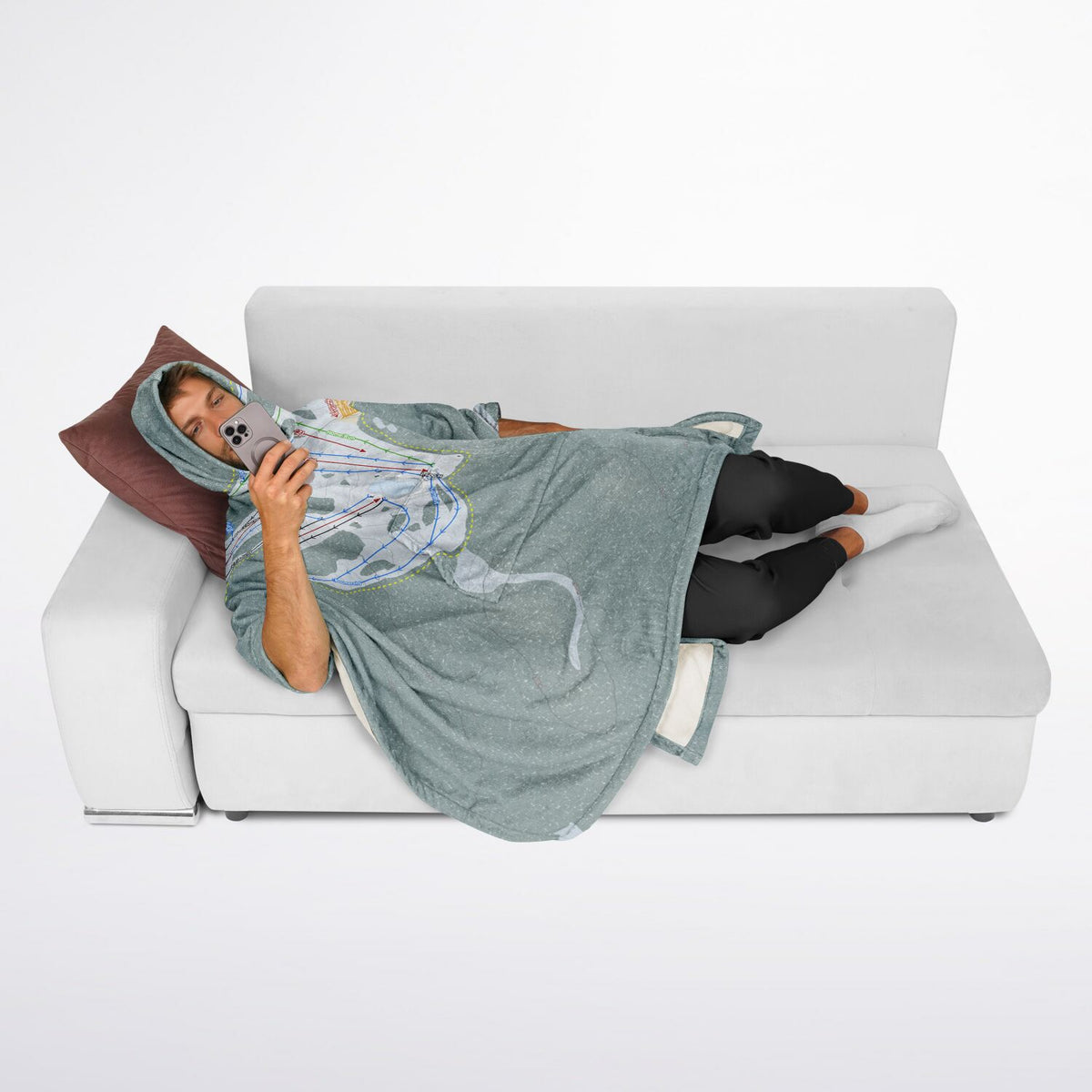 Selwyn Snow Resort, Australia Ski Resort Map Flannel Blanket Poncho