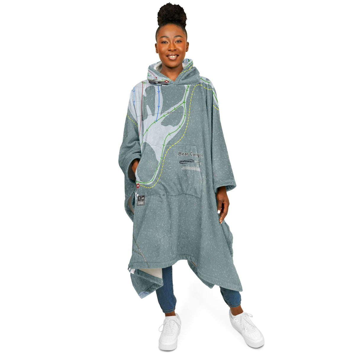 Bear Canyon, Montana Ski Resort Map Flannel Blanket Poncho