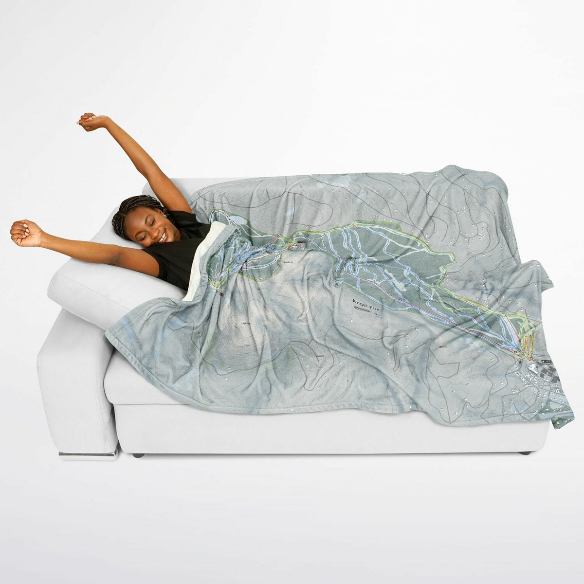 Angel Fire, New Mexico Ski Resort Map Flannel Blanket Poncho