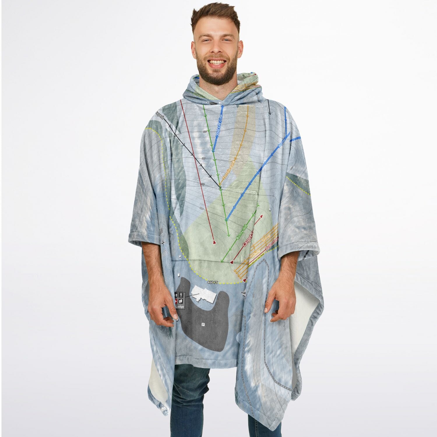 Birch Hill, Alaska Ski Resort Map Flannel Blanket Poncho