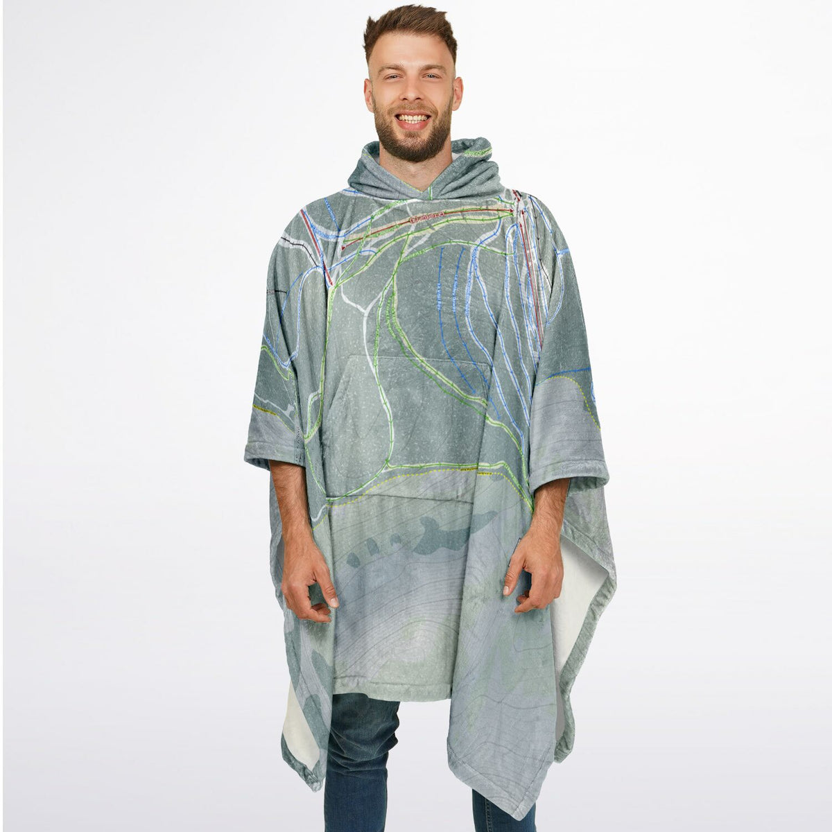 Mont Sainte-Anne, Quebec Ski Resort Map Flannel Blanket Poncho