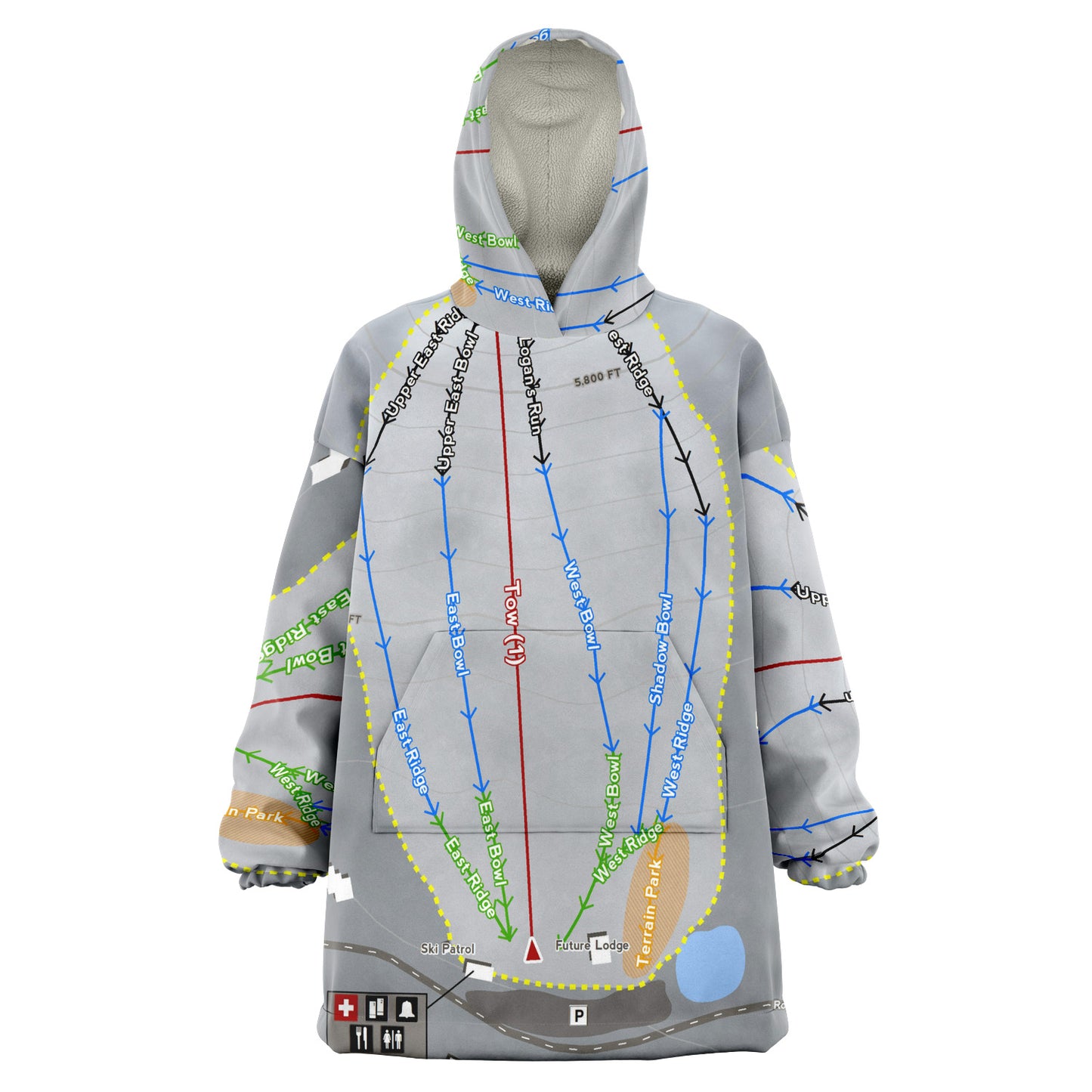 Rotarun, Idaho Ski Trail Map Snug Hoodie