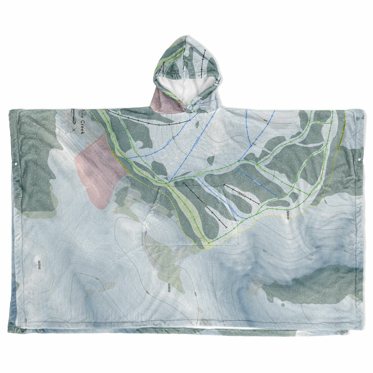 Pine Creek, Wyoming Ski Resort Map Flannel Blanket Poncho