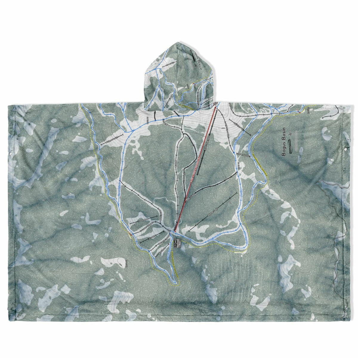 Bogus Basin, Idaho Ski Resort Map Flannel Blanket Poncho