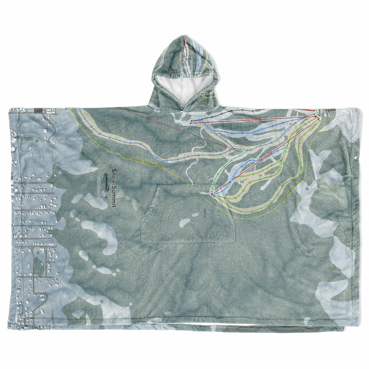 Snow Summit, California Ski Resort Map Flannel Blanket Poncho