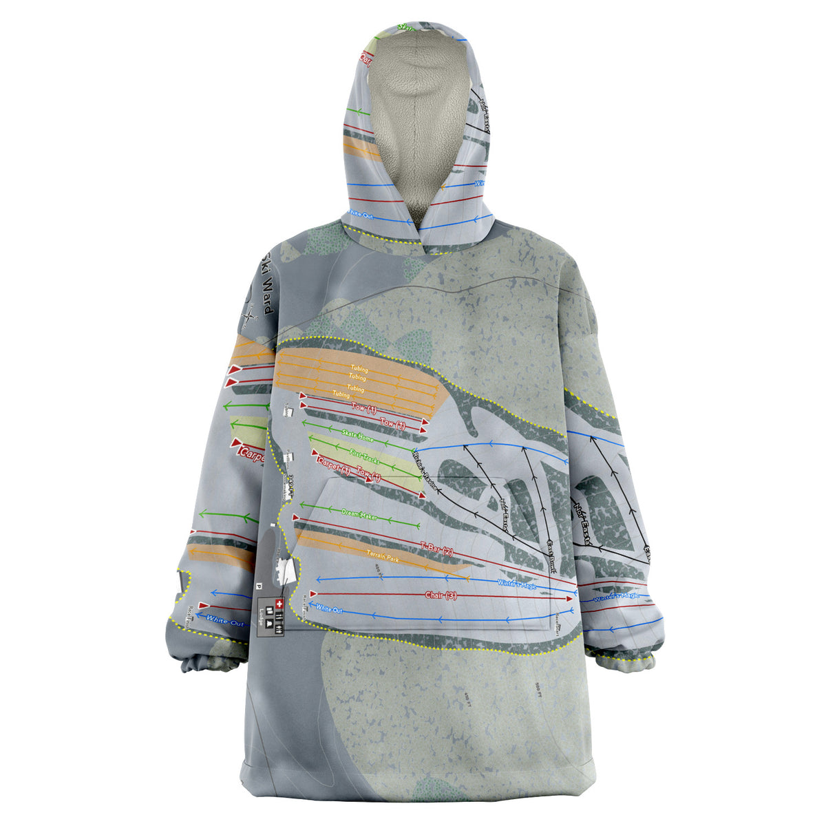 Ski Ward, Massachusetts Ski Trail Map Snug Hoodie