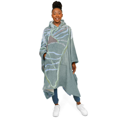 Powder King, British Columbia Ski Resort Map Flannel Blanket Poncho