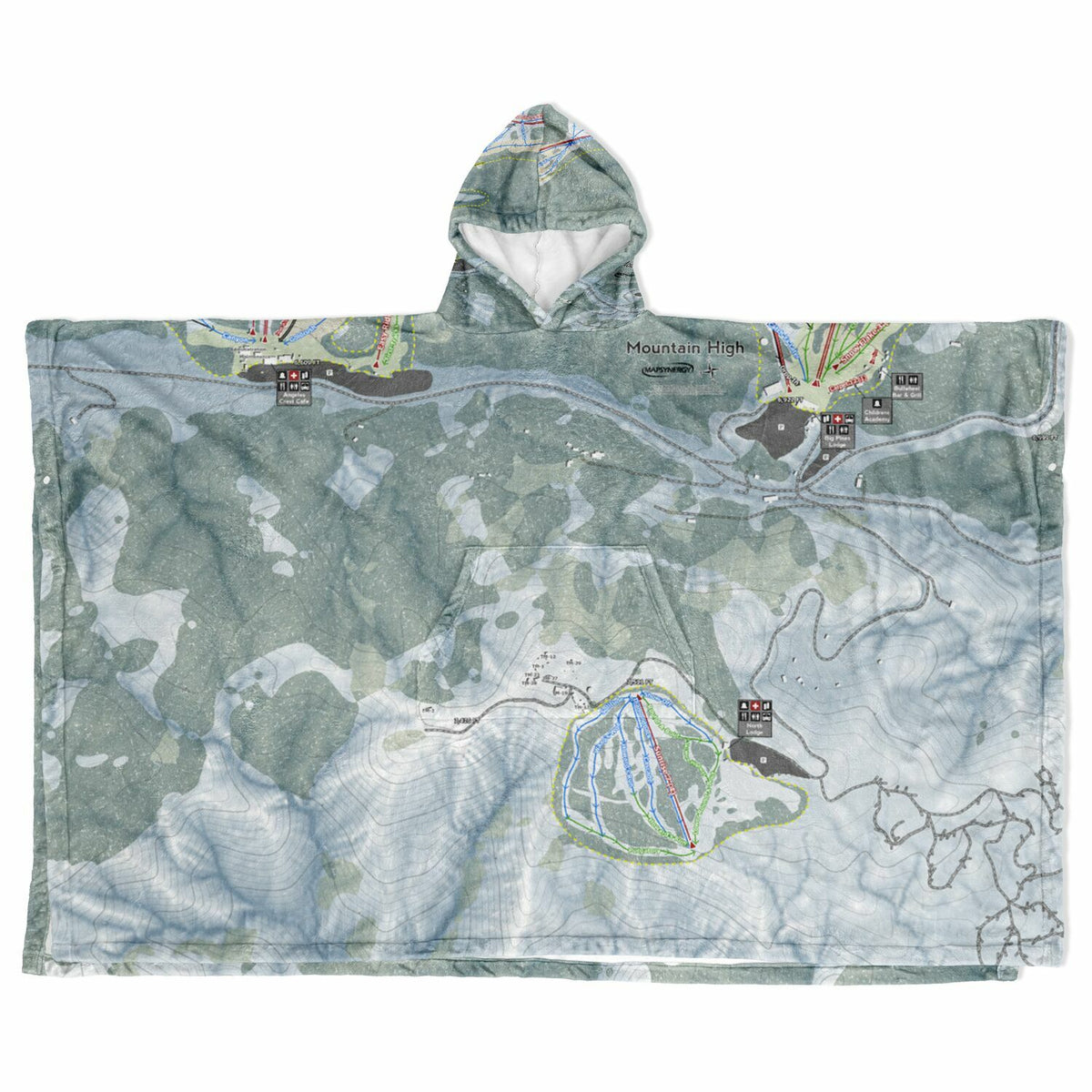 Mountain High, California Ski Resort Map Flannel Blanket Poncho