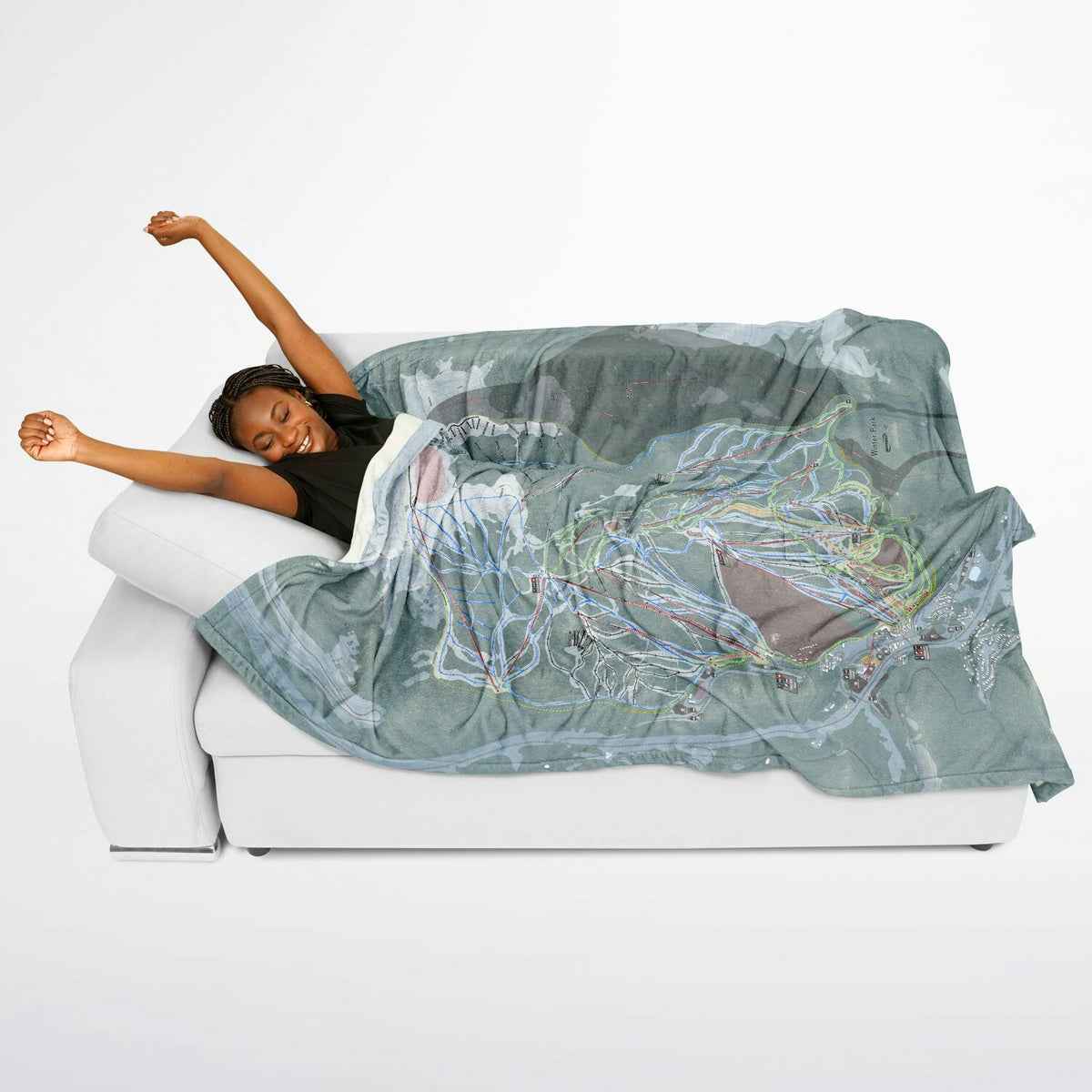 Winter Park, Colorado Ski Resort Map Flannel Blanket Poncho