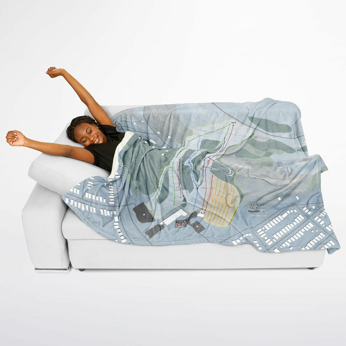 Val Bialas Ski Center, New York Ski Resort Map Flannel Blanket Poncho